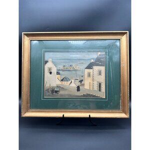 Vintage Print Serigraph Jean Hugo Fishing Village 1940’s Framed Art